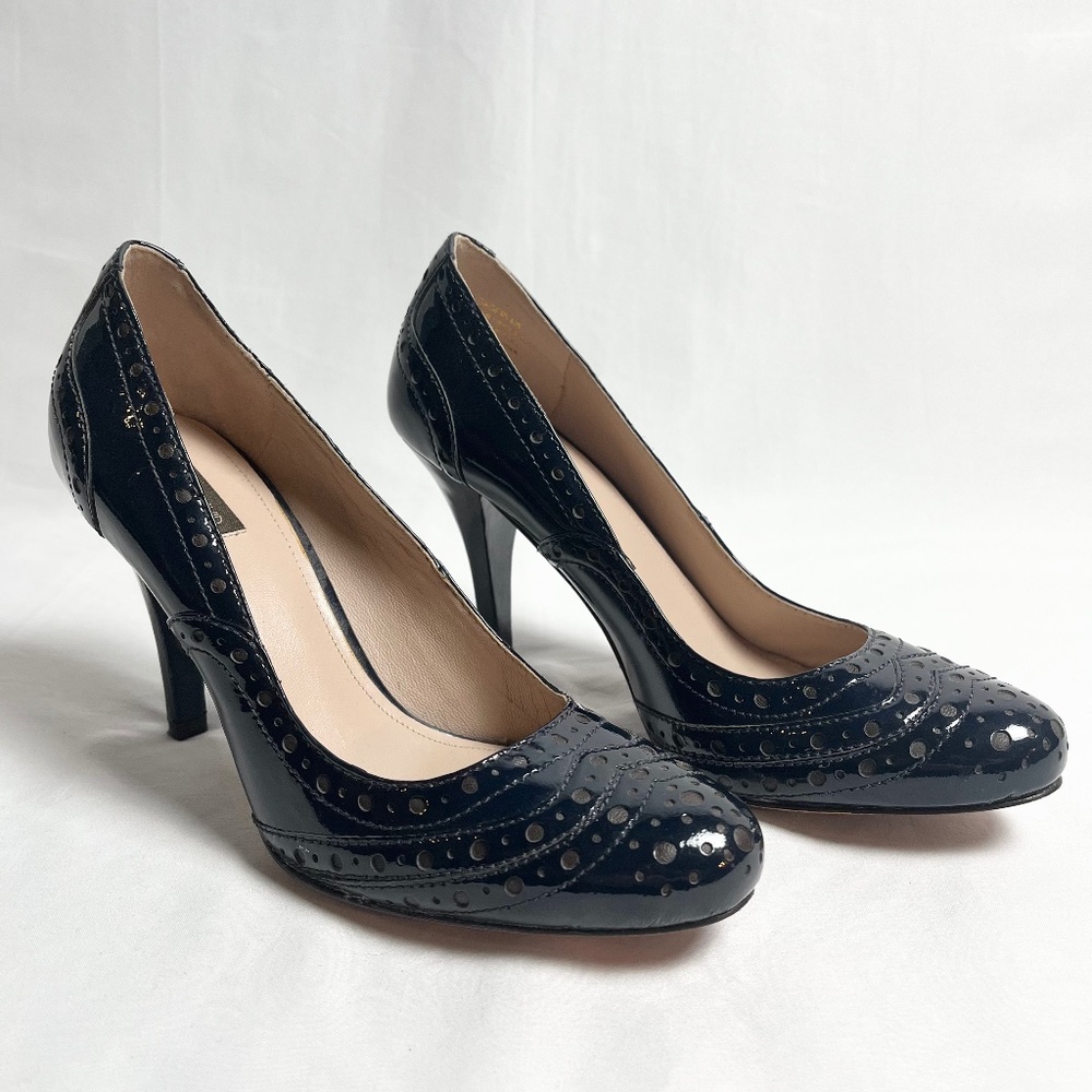 Navy patent leather heels
